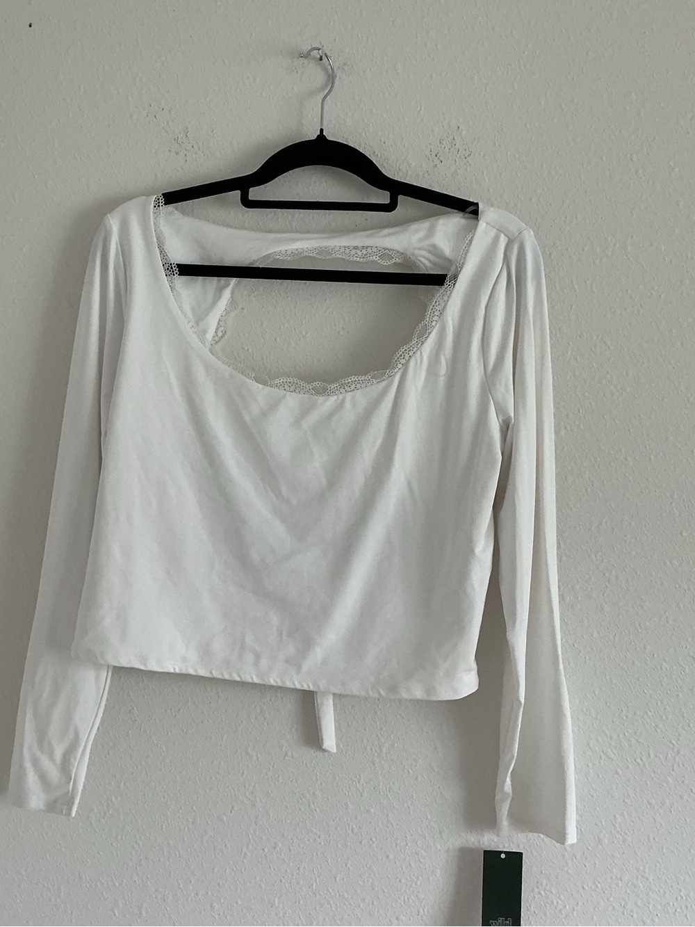 wild fable White Lace-Trim Long Sleeve Scoop Top